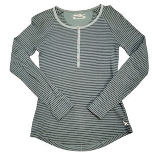 Eddie Bauer Y2k Henley Womens S Green Striped Waffle Knit Warm Layer  Bella